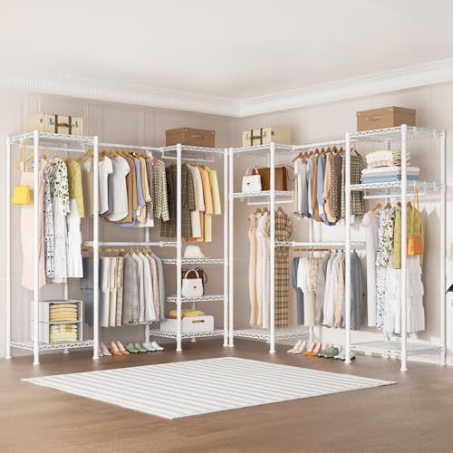 Ulif-E7-Heavy-Duty-Garment-Rack-Clothes-Organizer-and-Storage-Rack-with-Expandable-Hangers-Metal-Clothing-Rack-with-6-Wire-Shelves-523-72-W-x-145-D-x-712-H-Load-838-LBS-White Ulif E7 Heavy Duty Garment Rack Clothes Organizer and Storage Rack with Expandable Hangers Metal Clothing Rack with 6 Wire Shelves 523 72 W x 145 D x 712 H Load 838 LBS White