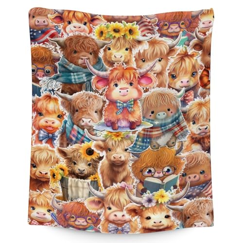 Highland Cow Blanket Gifts - 60"x80" Cute Throw Blanket for Girls & Boys - Brown Soft Fuzzy Blankets for Bed, Couch & Living Room
