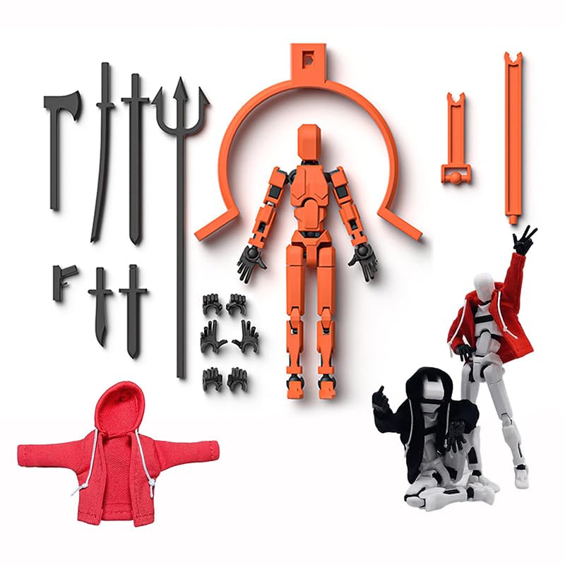 T13 Action Figure Set, 3D Printed Multi-Jointed Movable Toy With Hoodie, Dummy Nova Titan Lucky 13 Action Figure for Stop-Motion Animation & Creative Display, Multiple Interchangeable Hands & Weapons