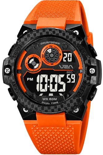 Image of V2A DIGITRON-VOLTRIX 2837 Digital Watch for Men | Bold Patterned Case Design | Dual Time Sports Watch with Countdown, Backlight & 50M Waterproof