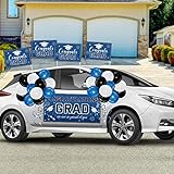 40 Pieces Graduation Party Decorations 2024 Graduation Parade Car Supplies Kit Congratulations Grad Car Banner with Rope, Graduation Car Flag, Hanging Swirls and Latex Balloons(Blue)