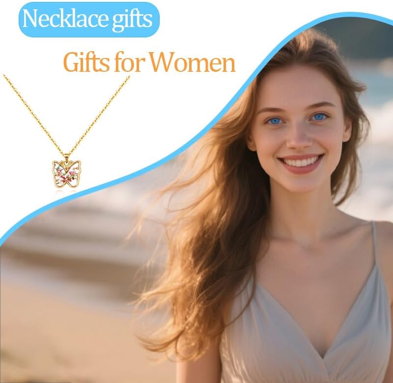 Gold Pressed Flower Necklace for Women Butterfly Pendant Necklaces for Daughter Mom Birthday Gifts for Sister Besties Floral Gifts for Aunt Grandma Resin Wildflower Necklace for Her Girlfriend - Image 5