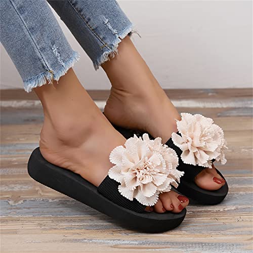 Ladies Fashion Summer Solid Color Suede Flower Decorative Open Toe Thick Soled Slipper Booties Women Indoor2
