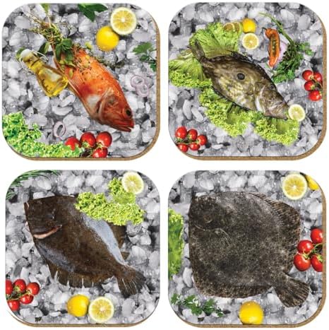 Pictor Gift Hediyelik Metal Mantar Tabanlı Fish Story Balıklı 4'lü Bardak Altlığı Seti - Görsel 1