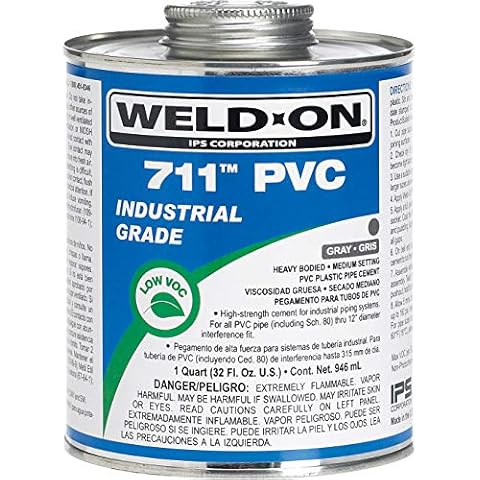 Weld-On 10119 711 Industrial Grade PVC Heavy-Bodied High Strength Solvent Cement - Medium-Setting and Low-VOC, Gray, 1 Quart (32 fl oz) Cover