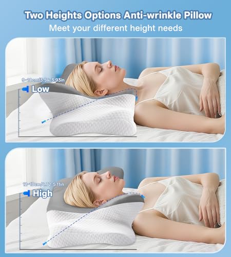 MISSCOZY Ergonomic Pillow for Side Sleeper-Cervical Pillow for Neck Pain,Anti Snore Sleep Apnea, Butterfly Memory Foam Neck Support Side/Back/Stomach Sleepers,Washable Cover Model Number HK30001(Grey) - Image 6