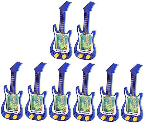 Generic 8 Pcs Guitar Ring Machine Arcade Game Console Travel Guitar Handheld Gaming Console Game Machine Kids Tossing Game Machine Guitar Shape Water Ring Toy Small Gift Abs Modeling Child
