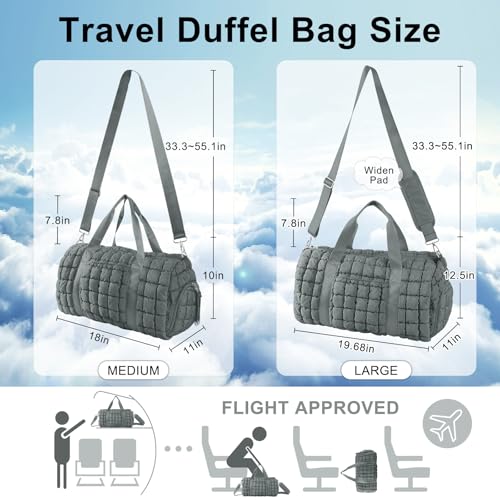 Image of Quilted Travel Duffle Bag Gym Bag for Women,Large Puffer Duffle Weekender Bag with Compartment,Workout Overnight Carry on Organizer Bag Duffle Bag for Airplane Travel(L-Grey)