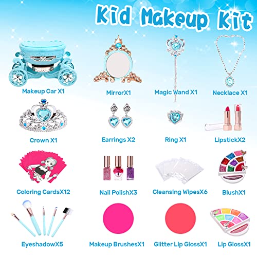 Evestone Kids Makeup Kit For Girl, 3 In 1 Play Make Up Set With Princess Dress Up Playset, Washable Non-Toxic Real Cosmetic, Pretend Crown, Earrings, Necklace, Magic Wand, Gift For Age 3-9 Year Old #TOP1