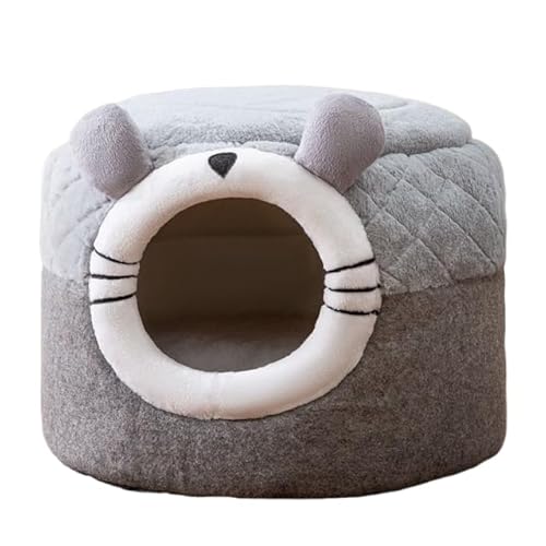 【MERUS】ペッドベッド クッション ネコ 小ぶりなイメージ 耳付き 小さい窓 隠れ家 かわいい おしゃれ インテリア リビング 寝室 リラックス ぬいぐるみ 3つの大きさ グレー (L)