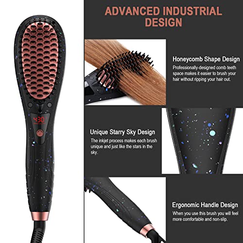 Savani Hair Straightener Brush, Fast Heating Ceramic Negative Ion Straightening Comb, Electric Hot Hair Straightening Brush Styling Tool, Auto-Off & Anti-Scald, Multiple Temp Settings (S105E) #TOP4