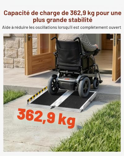 VEVOR Rampe pour Fauteuil Roulant Pliable 610x745 mm, Rampe d'Accès PMR Portable en Aluminium Antidérapante, Capacité de Charge 362,9 kg, pour Marches, Seuils de Porte, Entrées, Trottoirs et Scooters – vue 3