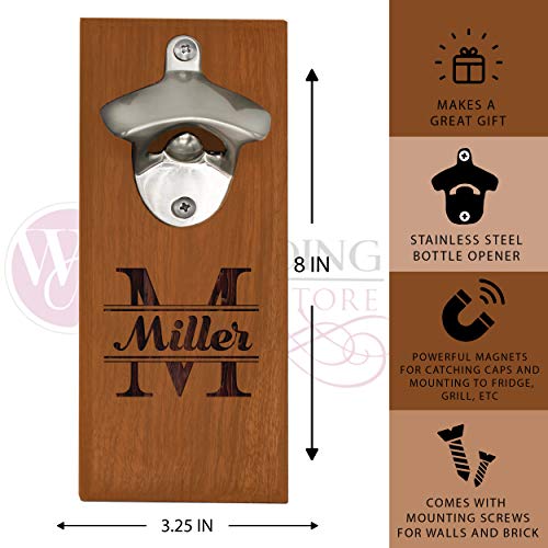 Personalized Wall Mount Beer Soda Pop Bottle Opener Magnet Cap Catcher - Custom Engraved Groomsmen Gift - Original Style (Walnut) #TOP2