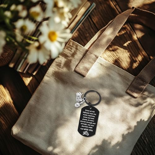 Image of Motorcycle Keychain Gifts for Men, Ride Safe Dad Keychain Motor Cycle Accessories for Bikers, Cool Gifts for Motorcycle Riders Men, May Your Guardian Angel Ride with You Keychains