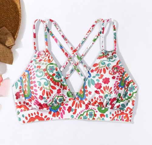 Tainehs Women's Push Up V Neck Bikini Tops Criss Cross Back Padded Bathing Suit Top Only3