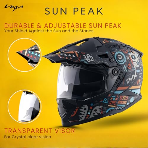 Image of Vega VF 11 Dirt-X Challenge Full Face Motorcycle Helmet with Shock Absorbing Shell, Aerodynamic Design, Ventilated Interior, Aggressive Racing Styling Black Red -M