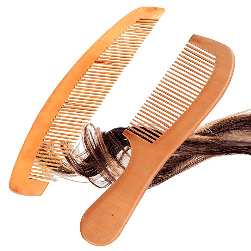 Natural Wooden Hair Comb Set - 2 Pcs - Peach Wood with Anti-Static