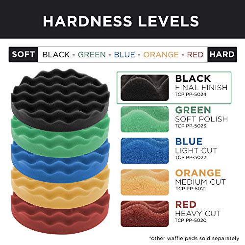 Tcp Global 8" Black Waffle Extra Fine Foam Finishing Grip Pad Final Buff Polish Wax - Hook & Loop #TOP4