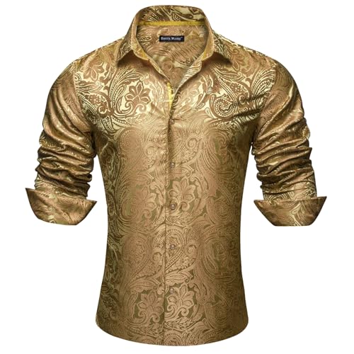 Barry.Wang Mens Western Shirts Silk Paisley Long Sleeve Button Down Dress Shirt Designer Mexico Cowboy Shirt Party Casual2