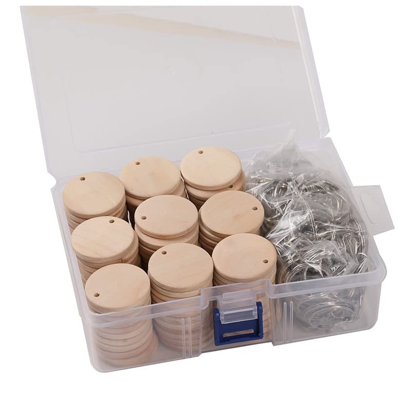 WANGCL 100 pièces disques en Bois Ronds avec Porte-clés étiquettes en Bois avec Rappel de Trou Calendrier d'enregistrement copeaux de Bois Bricolage amélioration de l'habitat