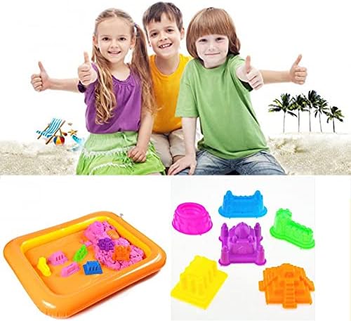 Homesoul Magic Sand Creative Activity Play Set with Inflatable Sandbox and Molds Educational Toy, Indoor Sand Play Children's Sandbox kit (Assorted Color) (2 KG)