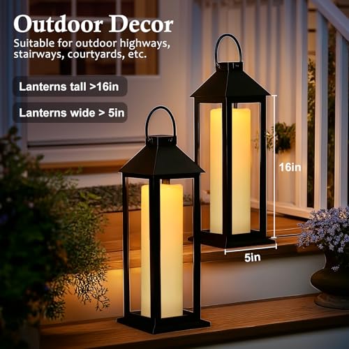 Image of 14 inch x 4 inch Large Outdoor Candles Waterproof Flickering LED Flameless Candles Battery Operated with Timer - Realistic LED Pillar Candles with Remote for Wedding Festival Home Decor Ivory 2 Pack