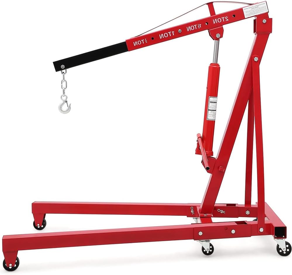 2 Ton Foldable Engine Hoist, Heavy Duty Hydraulic Crane, Mobile Hydraulic Lift, 6 Wheels,4 Telescoping Boom Positions,Garage & Shop Use,with Lever
