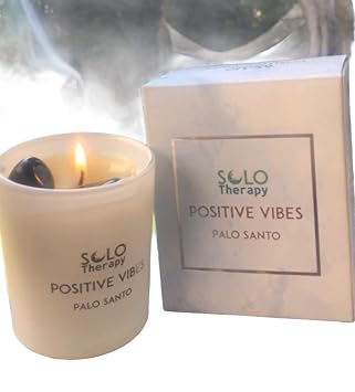 Palo Santo Smudge Crystal Candle with 2 Amethyst Stones, Positive Vibes Candle - 100% Soy Wax, 200 Grams, 40 Hours Burn time
