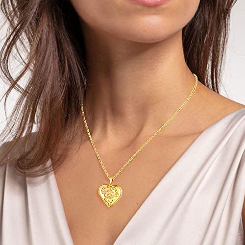 Findchic Gold Heart Locket Custom Picture Necklaces For Women Girls 18K Gold Plated Rose Flower Pendant Personalized Memorial Jewelry Gift For Mum Grandma #TOP1