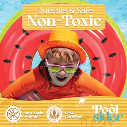 Inflatable Pool Floats (3 Pack) | Large Fruit Pool Floaties (32" Diameter) | 3 Pack Pool Tube Includes Orange, Watermelon & Kiwi - Pool Tubes for Kids | Inflatable Pool Toys by Poolsider