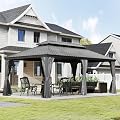 Domi 12x18FT Hardtop Gazebo, Outdoor Gazebo with Double Galvanized Steel Roof, Metal Pavilion Shelter for Patio, Lawn and Garden, Detachable Curtain and Netting Included, Gray