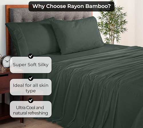 Image of Royale Linens Bamboo Viscose Twin Flat Sheets Only - Cooling Sheets - Organic Viscose Derived from Bamboo - Twin Size Flat Sheet Only - Top Sheet - Breathable & Silky Bedding (Grey)
