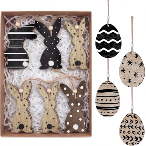 Pinkunn 24 Pcs Easter Ornaments for Tree Rustic Easter Tree Decorations and Ornaments Retro Bunny Egg Wooded Hanging Decor Farmhouse Sign for Counter Spring Party Home Basket Decoration