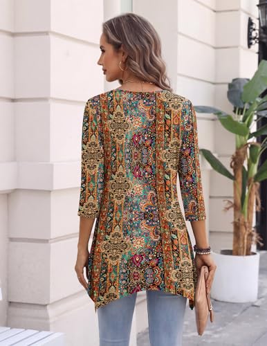 Image of Zeagoo Womens Tops 3 /4 Sleeve Loose Fit Dressy Tunics Plus Size Boho Shirts