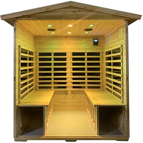 Outdoor Far Infrared Sauna 4 Person | Withstand Temp -5℉-104℉, Outdoor Indoor Wooden Sauna Room for Home-12 Low EMF Boards-Canadian Hemlock-Chromotherapy-Bluetooth Speaker - Image 3