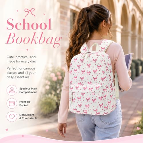Image of LOIDOU Backpack for Girls School Backpacks Bookbags for Elementary Middle School Women Laptop Backpacks (Bow Tie Beige, L-17)