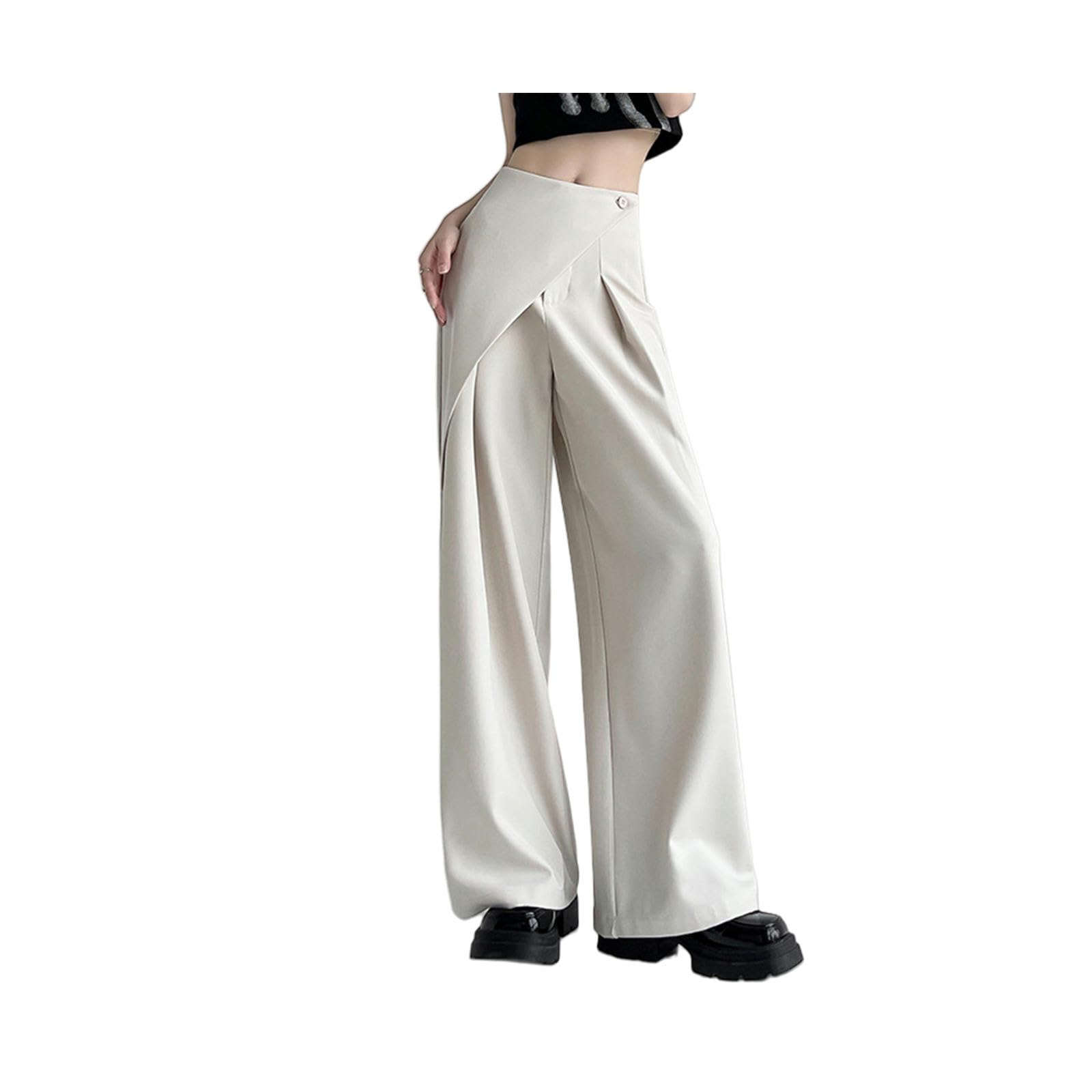 Pantalone Donna Pantaloni A Gamba A Gamba A Due Pezzi per Donne Temperamento di Design Ad Alta Vita Dritta Cimante Pantaloni-Albicocca-XL