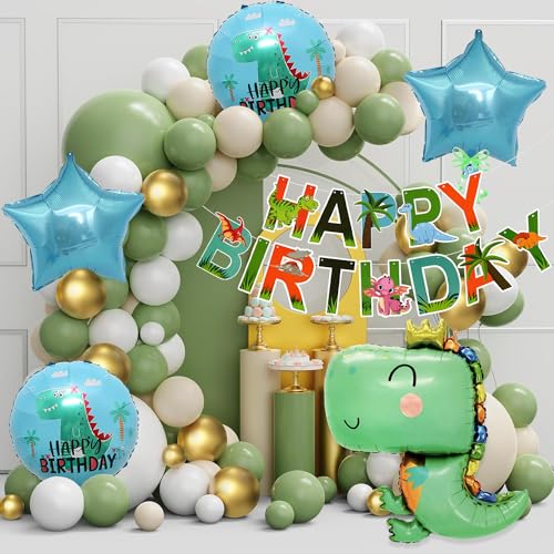 Image of Rozi Decoration Dinosaur Theme Birthday Decorations Items Set of 58 Pcs | Foil Balloons for Party | Birthday Decoration Kit for Boys Dinosaur Theme