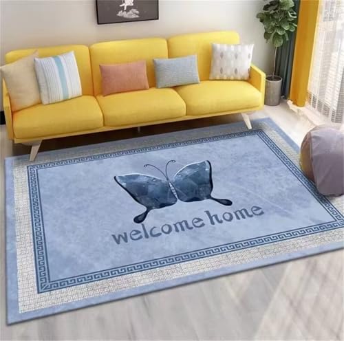 Xiaosua Küche Teppich60x110CM Teppich Unter Esstisch Teppich waschbar in Waschmaschine Modernes minimalistisches Design Rutschfester maschinenwaschbarer Teppich blau