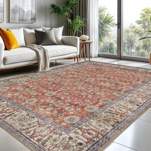 KUTA 8x10 Area Rugs for Living Room Washable Large Rug Red Clay