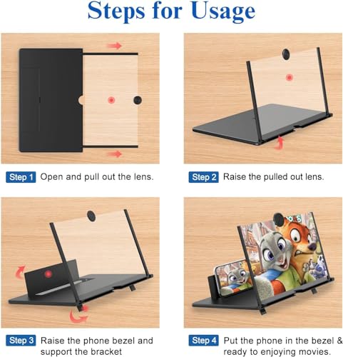 Image of 16 inch Screen Magnifier for Mobile Phone,3D HD Cell Phone Magnifying Projector Screen Enlarger for Movies, Videos, and Gaming,Foldable Phone Stand with Screen Amplifier,Supports All Smartphones (Black)