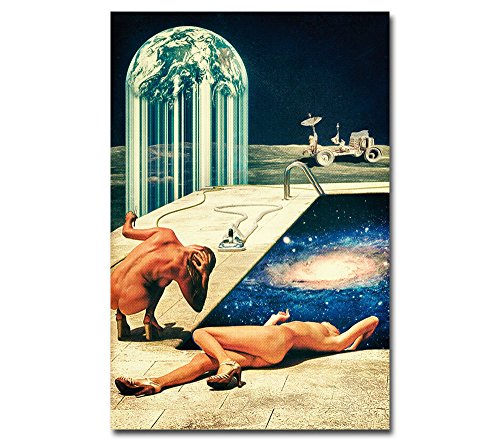 Poster - Moon Pool - Vintage für Schlafzimmer Frauen Mond Universum Retro Illustration Weltraum