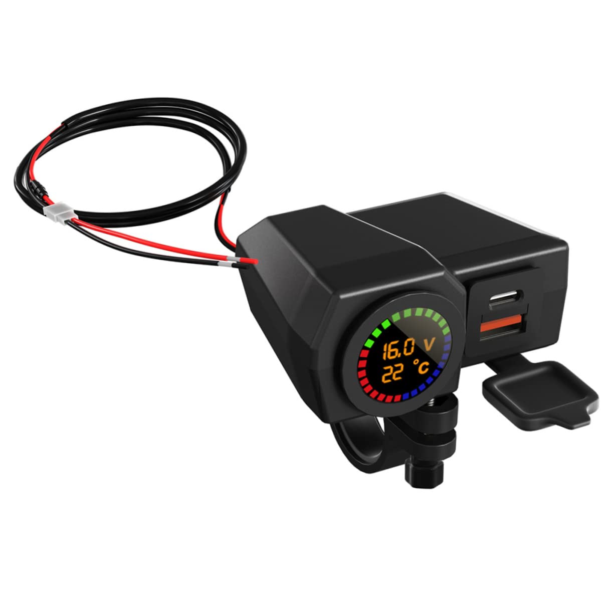 Gogogmee Motorcycle Dual Ports USB USB C Charger with Color Screen Voltmeter and Thermometer Fast Charging Adapter for Phones Tablets GPS Essential Motorcycle Accessories