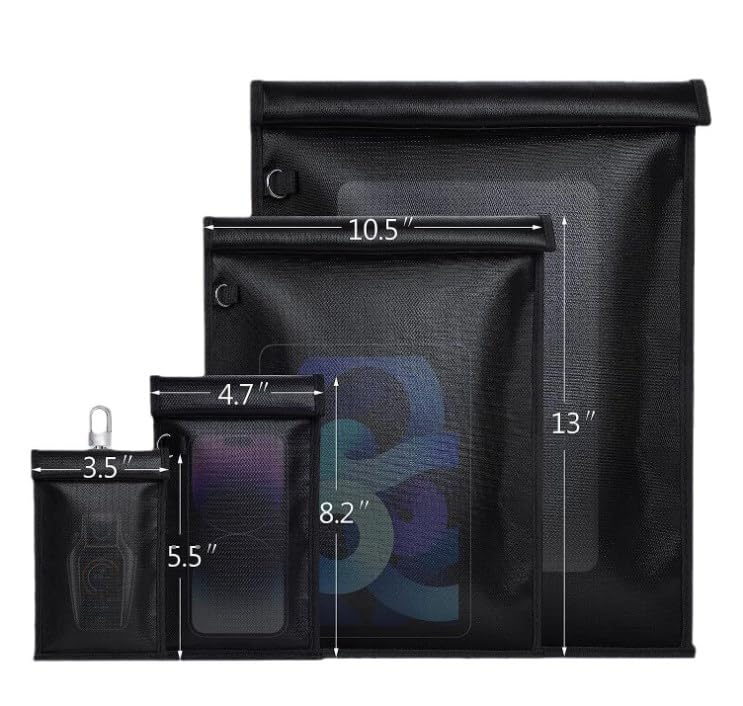 Upgraded fireproof and waterproof Faraday bag, large Faraday bag (for car keys) in 4 sizes, signal blocking bag (for tablets, mobile phones, keychains) (4PS(14 * 9cm+20 * 12cm+27 * 20cm+33 * 26cm))