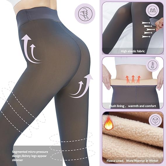 Image of UISLII Fleece Lined Tights Women, Warm Pantyhose leggings Women,Fake Translucent Thermal Skin Colored Tights for Winter
