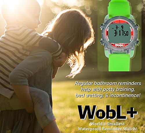 Wobl+ World's Smallest & Best Waterproof Vibrating 9 Alarms + Countdown Timer Wristwatch (Green) Sports/Medicine/Meeting/Potty Reminders #TOP5