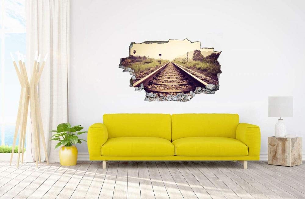 Pegatinas de Pared rotas 3D Paisaje ferroviario calcomanías murales extraíbles decoración de Sala de Arte de Vinilo para Sala de Estar Dormitorio Cocina 80x120cm