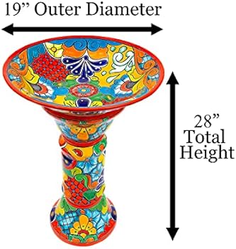 Enchanted Talavera Bird Bath Colorful Ceramic Hand Painted Mexican Garden Decor Bird Feeder Outdoor Pottery (Large (28