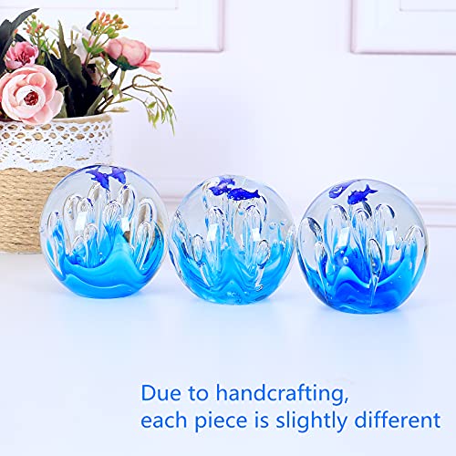 Eustuma Hand Blown Glass Coral Figurines Ball,Paperweight Glass Ball,Sea Plant Ornament For Fish Tank Aquarium,Sea Plant Collection For Birthday Gift,Glass Paperweight #TOP1