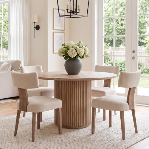 HNY Mid Century Modern Dining Chairs Set of 4, Upholstered Linen ...